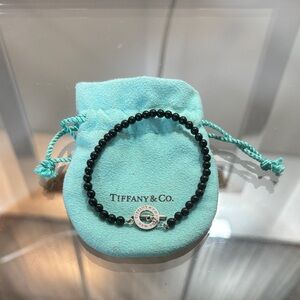 Tiffany & Co Black Onyx 4mm Bead Toggle Sterling Silver Bracelet